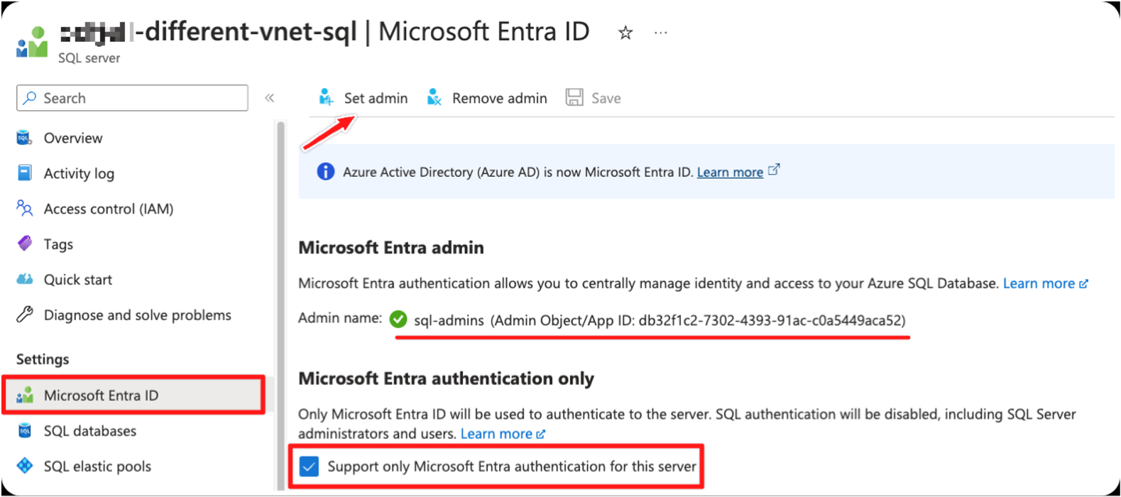 From the SQL Server page in Azure Portal