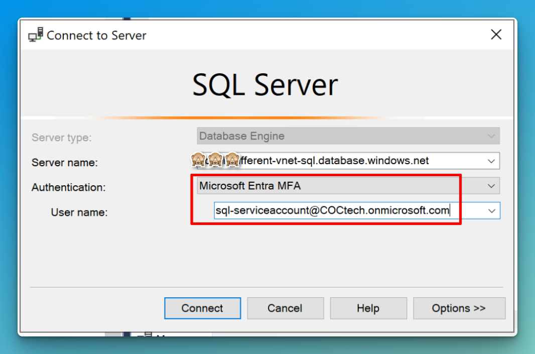 SSMS Using the exempted account to authenticate