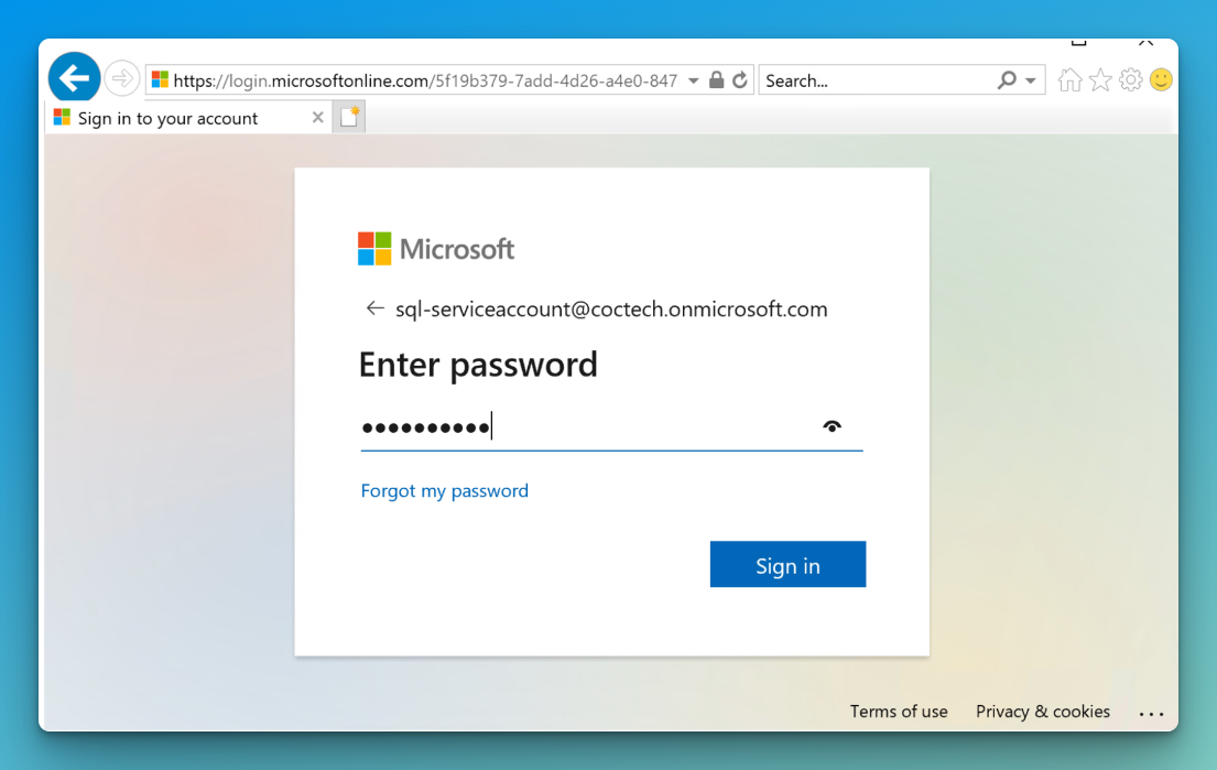 SSMS Using the exempted account to authenticate 2