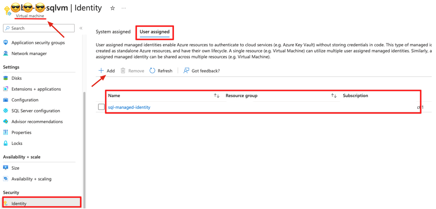 Adding the identity to an Azure VM